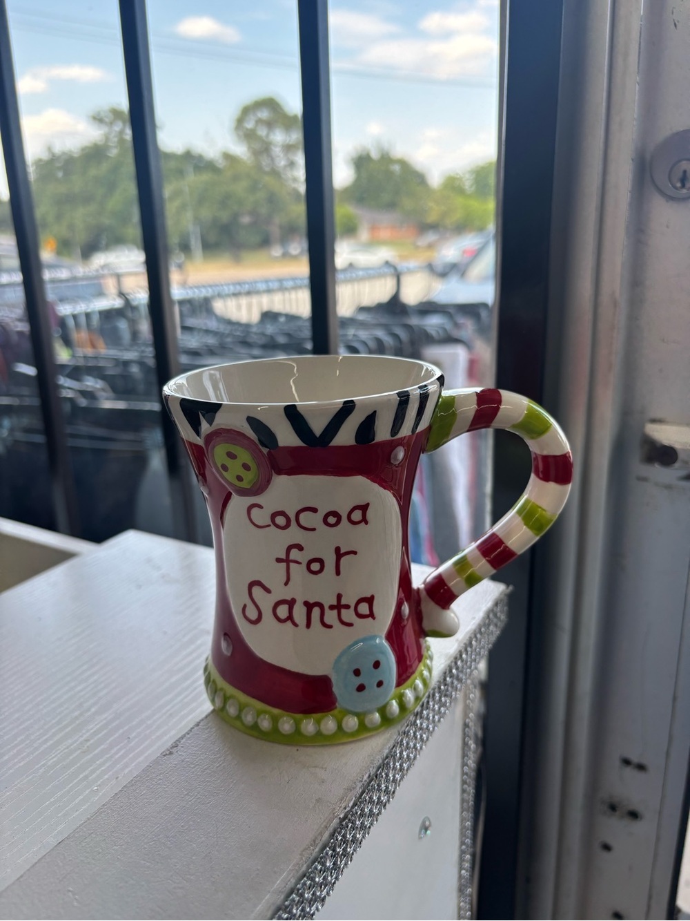 Holiday 'Cocoa for Santa' Red Ceramic Mug with Striped Handle